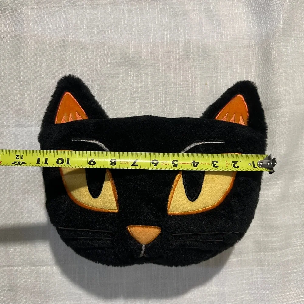 Pre owned cat pillow stuffed animal toy, black & yellow